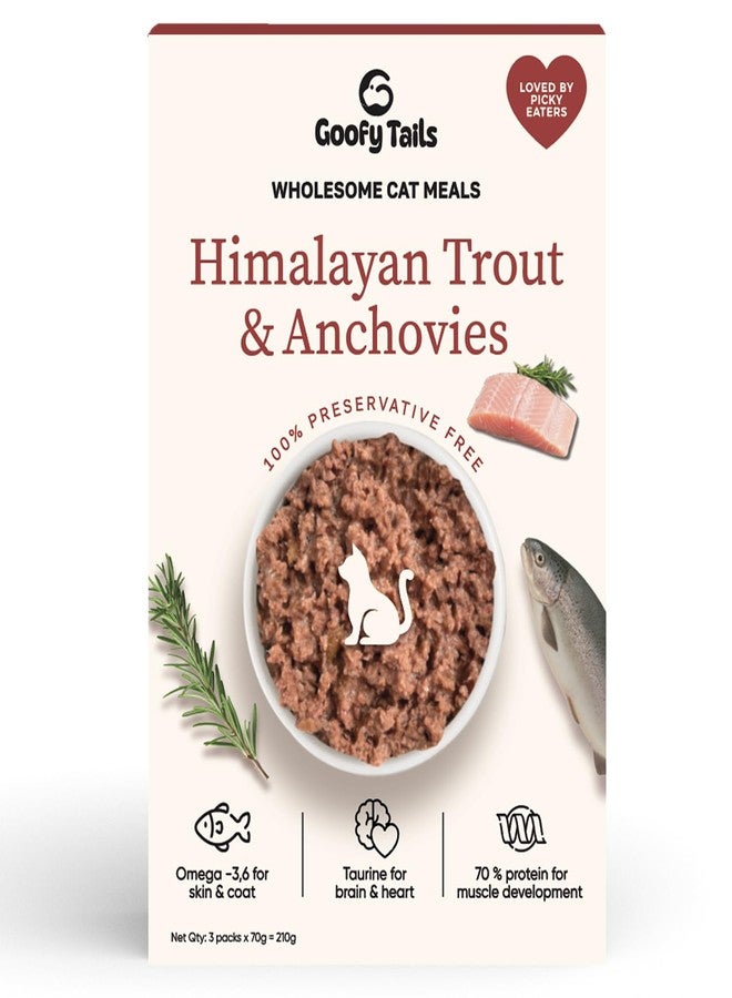 Goofy Tails Himalayan Trout & Anchovies Cat Food 210g (70g X 3Pouches) | Grain & Gluten Free | Preservative Free | High Protein | with Taurine, Omega 3 & Antioxidants | for Cats & Kittens - Image 1